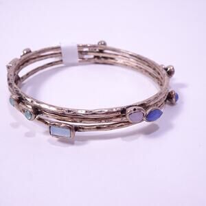 Ann Taylor LOFT Women's Hammered Gem Stone Triple Bangle Bracelet NWT 29